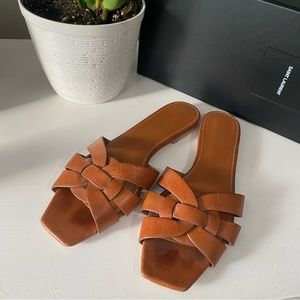 Saint Laurent Tribute Leather Slide Sandal Size 10